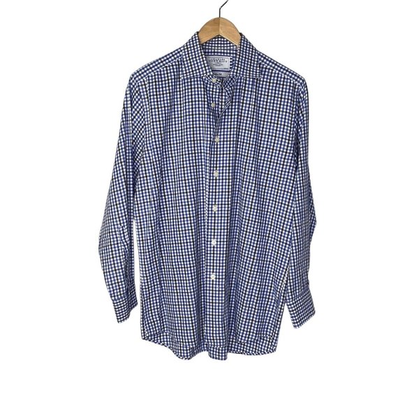 Charles TYR Whitt Men’s Dress Shirt Blue Black Plaid Cotton Size 16/33 Slim Fit - Picture 1 of 8